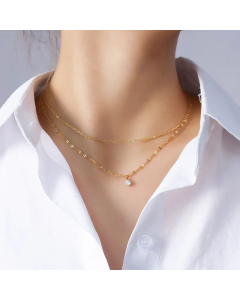 Fashion Zircon Multi-Layered Lip Chain Stainless Steel Necklace