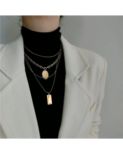 Multi-Layered Necklace Four Strips Can Be Separated Titanium Steel Necklace
