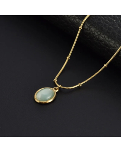 Simple Inlaid Opal Pendant Oval Titanium Steel Geometric Clavicle Chain
