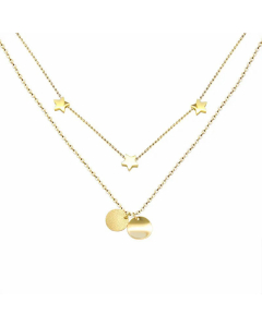 Plated 18K Real Gold Double Clavicle Necklace Frosted Round Five-Pointed Star Titanium Steel Wholesale Colorza
