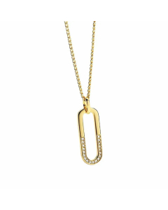 New Inlaid Zircon 18K Gold Plated Stainless Steel Paper Clip Pendant U-Shaped Necklace