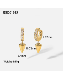 Fashion Simple Stainless Steel 14K Gold Heart Pendant Necklace Zirconium Earrings-02
