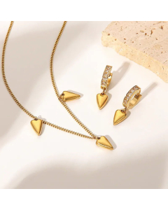 Fashion Simple Stainless Steel 14K Gold Heart Pendant Necklace Zirconium Earrings