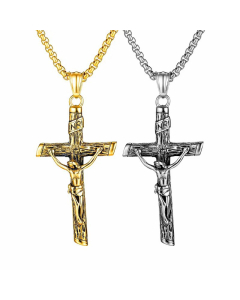 Classic Men's Titanium Steel Christian Jesus Cross Pendant Religious Faith Necklace Wholesale Colorza