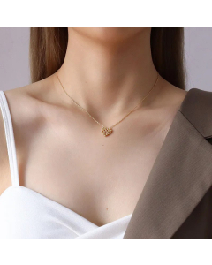 Gold Cute Peach Heart Bead Necklace Wholesale Colorza Titanium Steel Material Gold Plated Non-Fading-Gold Color-01