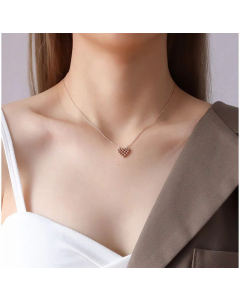 Gold Cute Peach Heart Bead Necklace Wholesale Colorza Titanium Steel Material Gold Plated Non-Fading-Rose Gold Color-01