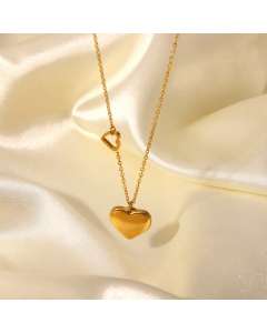 Fashion Stainless Steel Double Heart Pendant 18K Gold Plated Necklace