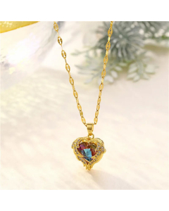 Wholesale Colorza Colorful Crystal Pendant Heart Titanium Steel Necklace 