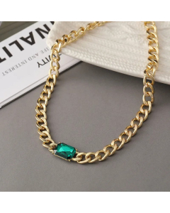 Female Clavicle Chain Necklace Green Diamond Titanium Steel 