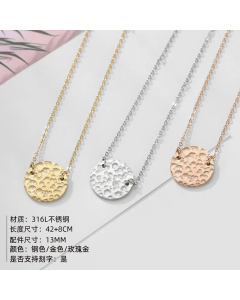 Women Simple Round Hammer Pendant New 316L Lettering Stainless Steel Necklace Colorza
