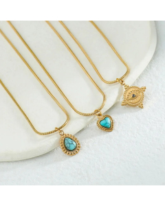 Turquoise Tide Love Pendant Sweater Necklace Titanium Collarbone Chain