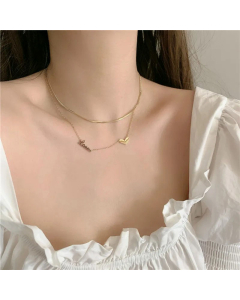 Korean Short Clavicle Chain Necklace Gold-Plated Double Layered With Love Letters Titanium Steel Wholesale Colorza