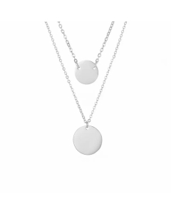 Fashion Women's Stacked Double Layer 316L Necklace Stainless Steel Necklace 14K Gold Plated Round Pendant With Engraving 