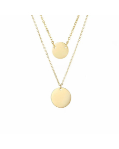 Fashion Women's Stacked Double Layer 316L Necklace Stainless Steel Necklace 14K Gold Plated Round Pendant With Engraving 