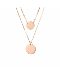 Fashion Women's Stacked Double Layer 316L Necklace Stainless Steel Necklace 14K Gold Plated Round Pendant With Engraving 
