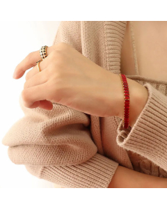 Wholesale Retro Colored Diamond Zircon Inlaid Necklace Bracelet Titanium Steel Jewelry-01-Red