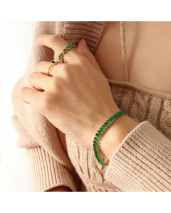 Wholesale Retro Colored Diamond Zircon Inlaid Necklace Bracelet Titanium Steel Jewelry-01-Green