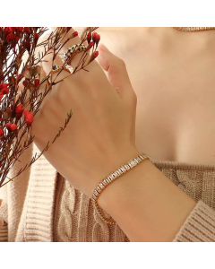Wholesale Retro Colored Diamond Zircon Inlaid Necklace Bracelet Titanium Steel Jewelry-01-Champagne