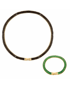 Wholesale Retro Colored Diamond Zircon Inlaid Necklace Bracelet Titanium Steel Jewelry