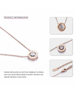 Classic Zircon Clavicle Chain Pendant For Women Simple Stainless Steel Rose Gold Necklace
