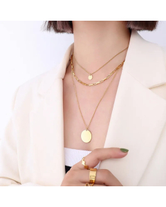 Fashion Plated 18K Real Gold Necklace Three-Layered Clavicle Chain Titanium Steel Wholesale