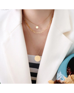 Fashion Plated 18K Real Gold Necklace Three-Layered Clavicle Chain Titanium Steel Wholesale