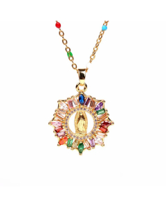 Fashion Virgin Mary Pendant Religious Christian New Micro-Inlaid Colored Diamonds Women Necklace