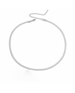 New Style Simple Stainless Steel Flat Snake Chain Necklace Colorza Jewelry Wholesale -Steel Color-42+8cm-4mm