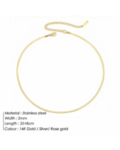 New Style Simple Stainless Steel Flat Snake Chain Necklace Colorza Jewelry Wholesale -Gold Color-35+8cm-2mm