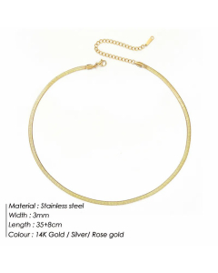 New Style Simple Stainless Steel Flat Snake Chain Necklace Colorza Jewelry Wholesale -Gold Color-35+8cm-3mm