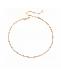 New Style Simple Stainless Steel Flat Snake Chain Necklace Colorza Jewelry Wholesale -Rose Gold Color-35+8cm-3mm