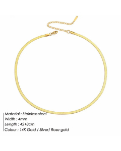New Style Simple Stainless Steel Flat Snake Chain Necklace Colorza Jewelry Wholesale -Gold Color-42+8cm-4mm