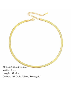 New Style Simple Stainless Steel Flat Snake Chain Necklace Colorza Jewelry Wholesale -Gold Color-42+8cm-5mm