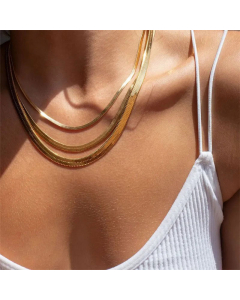 New Style Simple Stainless Steel Flat Snake Chain Necklace Colorza Jewelry Wholesale