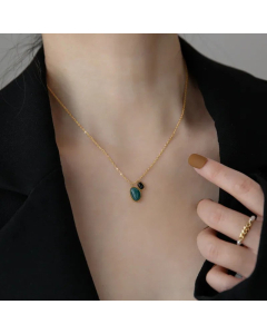 Fashion Double Pendant Necklace Retro Green Onyx Titanium Steel 