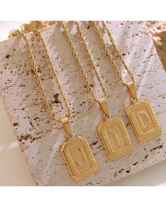 Colorza Light Luxury Plated 18K Real Gold 26 Letter Tag Titanium Steel Necklace