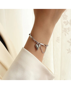 Peach Heart Steel Necklace With Tassel Titanium Steel 18K Gold Wholesale-Steel Color-01
