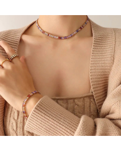 18K Jewelry Wholesale Exaggerated Color Zircon Necklace Bracelet Titanium Steel 