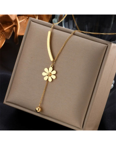 Fashion Flower Titanium Steel Tassel Necklace Simple Small Daisy Necklace 
