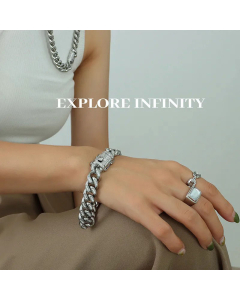 Exaggerated Cuban Chain Titanium Steel Bracelet Necklace Set -Steel Color-01