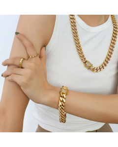 Exaggerated Cuban Chain Titanium Steel Bracelet Necklace Set