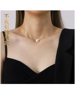 Female Light Luxury Niche Matching Imitation Baroque Pearl Titanium Steel Necklace Wholesale-Gold Color-01