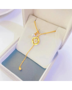 Fashion Pearl Titanium Steel Ball Tassel Plated 18K Gold Necklace