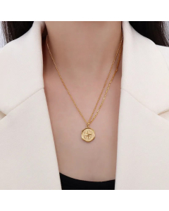 18K Gold-Plated Star Pendant Double Necklace Simple Necklace Titanium Steel