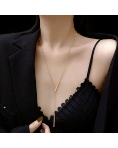 Material Real Gold Plating Hypoallergenic Wholesale Colorza Y-Shaped Long Clavicle Necklace Stainless Steel 