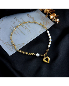 Fashion Pearl Necklace Simple Hollow Heart-Shaped Titanium Steel 