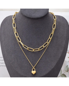 Fashion Double-Layer Clavicle Chain Hip-Hop Heart-Shaped Titanium Steel Thick Chain