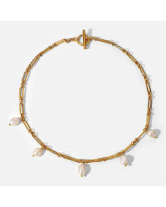 Elegant Pearl splicing Titanium Steel OT Buckle Necklace