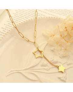 Fashion Plated 18K Gold Hollowed Five-Pointed Star Titanium Steel Necklace