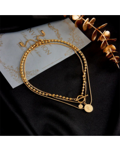 Fashion Three-Layered OT Buckle Titanium Steel Round Pendant Necklace